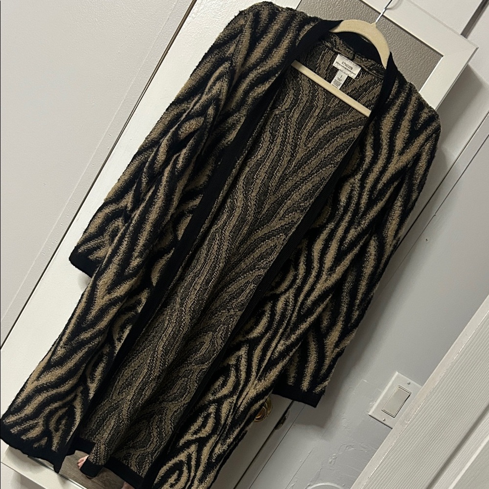 1 Chico's Black and Tan Knit Alicia Duster Cardigan